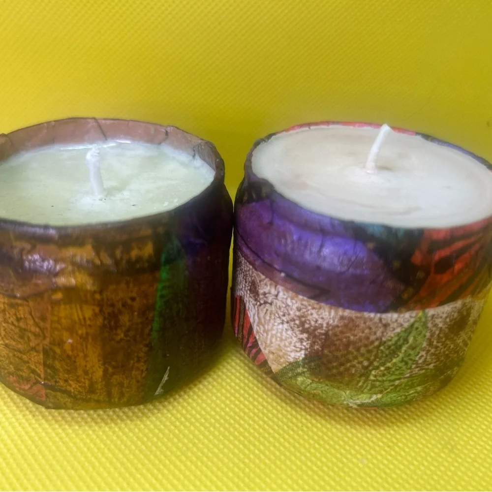 Blue and Cream Rustic Candle Holders - Picture 6 of 10